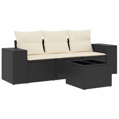 4-delige Loungeset met kussens poly rattan zwart 4-delige Loungeset met kussens poly rattan zwart
