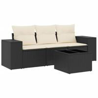4-delige Loungeset met kussens poly rattan zwart - thumbnail