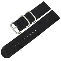 Wasbaar nylon canvas horlogeband band breedte: 22mm (zwart met zilveren ring gesp) - thumbnail
