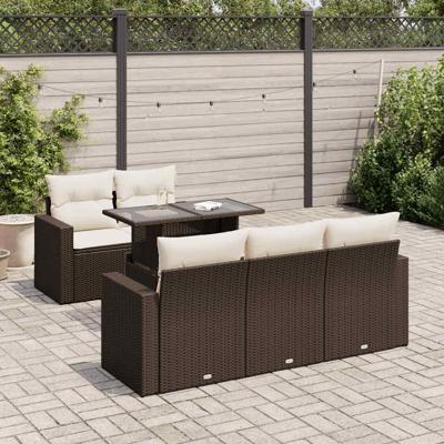 6-delige Loungeset met kussens poly rattan bruin