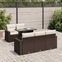 6-delige Loungeset met kussens poly rattan bruin - thumbnail