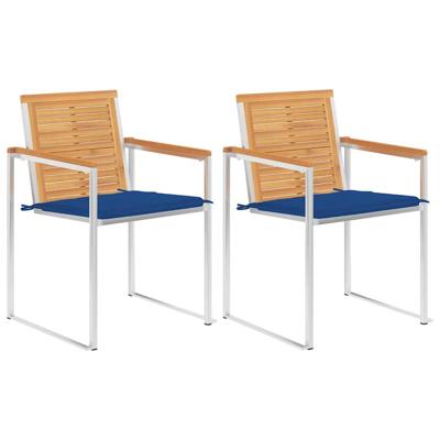 Tuinstoelen 2 st met kussens massief teakhout en staal