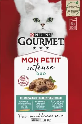 Gourmet Mon Petit Intense met vis & vlees natvoer kat 4 x (6 x 50 g) Gourmet Mon Petit Intense met vis & vlees natvoer kat 4 x (6 x 50 g)