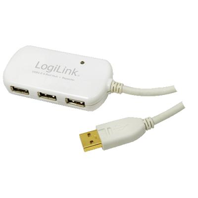 LogiLink UA0108 USB-kabel USB 2.0 USB-A stekker, USB-A bus 12.00 m Wit Vergulde steekcontacten, UL gecertificeerd