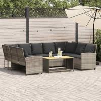 Tuinbank met kussens poly rattan lichtgrijs - thumbnail