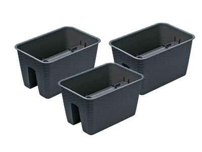 Prosperplast 3 railing bloempotten (Rechthoekig, Antraciet, 39,6 x 27,2 x 22,5 cm)