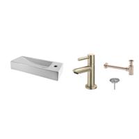 FonteinPack Trim Mini Keramiek 38x14x8 cm Rechts RVS (Keuze uit 8 kranen) - thumbnail