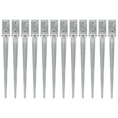 Grondpinnen 12 st 7x7x75 cm gegalvaniseerd staal zilverkleurig