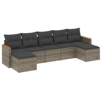 7-delige Loungeset met kussens poly rattan grijs - thumbnail