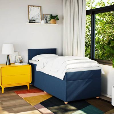 Boxspring met matras stof blauw 90x190 cm - thumbnail