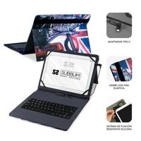 SUBBLIM KeyTab USB England beschermhoes met toetsenbord tablet 10,1 inch microUSB adapter type C klapsluiting - thumbnail
