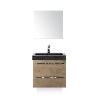 Seville Badmeubelset 60 cm - Natuur Eiken - Wastafel Hardsteen Wit Lucca - met Spiegel