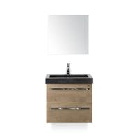 Seville Badmeubelset 60 cm - Natuur Eiken - Wastafel Hardsteen Wit Lucca - met Spiegel - thumbnail