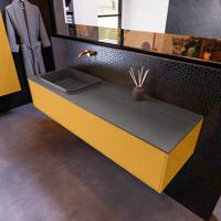 Badkamermeubelset Mondiaz Erin 150 cm met 1 Lade met RIDGE Wastafel Links Dark grey Zonder Kraangaten Greeploos Mat Ocher - thumbnail
