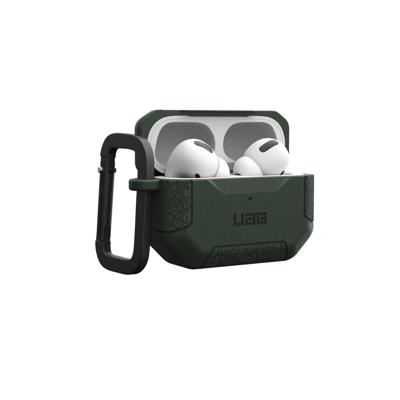 URBAN ARMOR GEAR Scout Case voor Apple AirPods Pro 2022 hoes [compatibel met draadloos opladen/status led zichtbaar, gestructureerde TPU, afneembare karabijnhaak] olijf