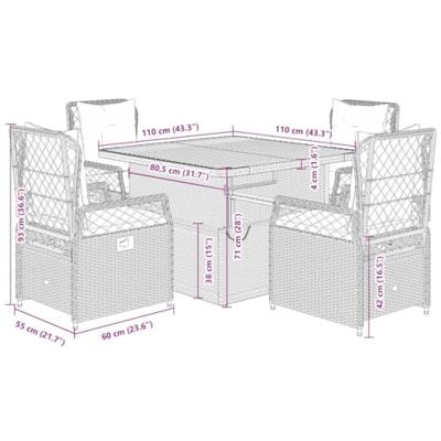 5-delige Tuinset met kussens poly rattan beige