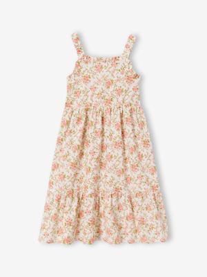 Midi-jurk met bloemenprint ecru