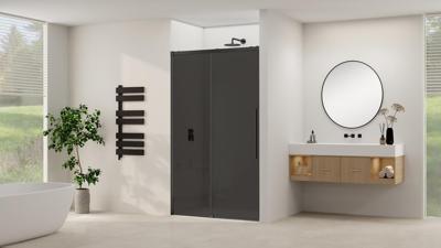 Schuifdeur Van Rijn Products ST09 Aan Vast Deel 180x200 cm 8 mm Rookglas Softclose Incl. Beslag Mat Zwart