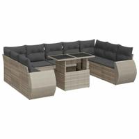 10-delige Loungeset met kussens poly rattan lichtgrijs - thumbnail