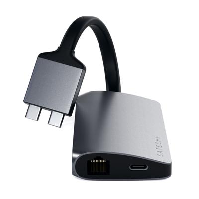 Satechi Type-C Dual Multimedia Adapter met Dubbele 4K HDMI, USB-C PD, Gigabit Ethernet, Micro/SD-kaartlezers, USB 3.0 - Voor M2/ M1 MacBook Pro/Max (Ruimte Grijs)