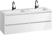 Saqu Gaia badmeubel incl. dubbele glans witte wastafel 160x52x64cm glans wit - aluminium greeplijst - thumbnail