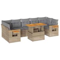 8-delige Loungeset met kussens poly rattan acacia beige - thumbnail