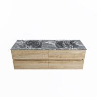 MONDIAZ VICA-DLUX 150cm badmeubel onderkast Washed Oak 4 lades. Inbouw wastafel CLOUD dubbel zonder kraangat, kleur Lava. - thumbnail