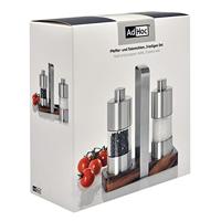 Adhoc - Menage Classic Peper- en Zoutmolen inclusief Houder - Roestvast Staal - Zilver - thumbnail