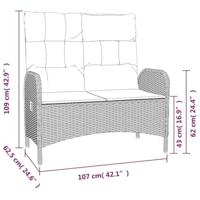 Tuinbank verstelbaar met kussens 107 cm poly rattan zwart - thumbnail