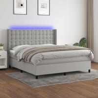 Boxspring met matras en LED stof lichtgrijs 160x200 cm - thumbnail
