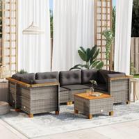 7-delige Loungeset met kussens poly rattan grijs - thumbnail