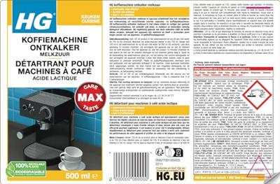 HG koffiemachine ontkalker melkzuur