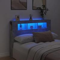 Hoofdeinde met LED 140x18,5x103,5 cm bewerkt hout betongrijs - thumbnail