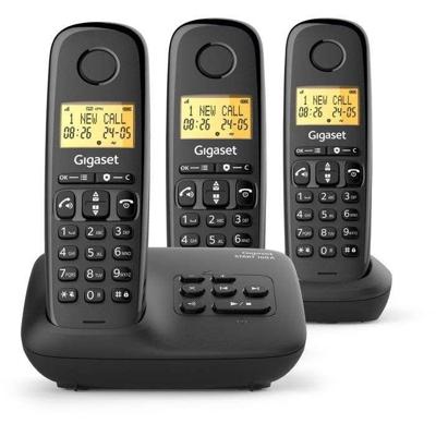 Vaste telefoon - GIGASET - Basic 100A TRIO - Antwoordapparaat - Handsfree - Scherm met achtergrondverlichting - Telefoonboek voor 50 contacten - Oproepblokkering - Zwart