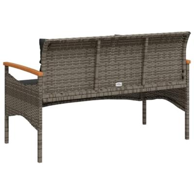 Tuinbank met kussens 116x62,5x74 cm poly rattan grijs - thumbnail