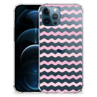 iPhone 12 | 12 Pro Doorzichtige Silicone Hoesje Waves Roze - thumbnail