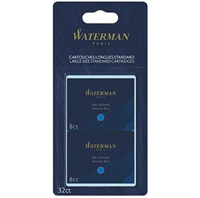 Waterman inktpatronen Standard Long, blauw (Serenity), blister van 32 stuks