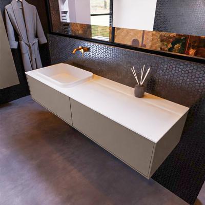 Badkamermeubelset Mondiaz Erin 150 cm met 2 Lades met RIDGE Wastafel Links Talc Zonder Kraangaten Greeploos Mat Smoke Badkamermeubelset Mondiaz Erin 150 cm met 2 Lades met RIDGE Wastafel Links Talc Zonder Kraangaten Greeploos Mat Smoke