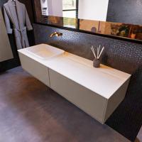 Badkamermeubelset Mondiaz Erin 150 cm met 2 Lades met RIDGE Wastafel Links Talc Zonder Kraangaten Greeploos Mat Smoke - thumbnail