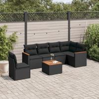 7-delige Loungeset met kussens poly rattan zwart - thumbnail