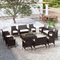 16-delige Loungeset met kussens poly rattan zwart - thumbnail