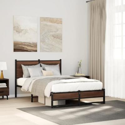 Bedframe met hoofdbord metaal bruin eikenkleurig 120x190 cm Bedframe met hoofdbord metaal bruin eikenkleurig 120x190 cm