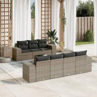 8-delige Loungeset met kussens poly rattan grijs - thumbnail