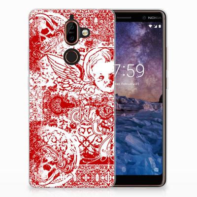 Silicone Back Case Nokia 7 Plus Angel Skull Rood