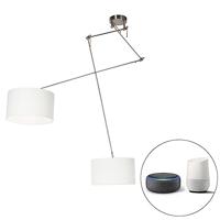 QAZQA Smart hanglamp staal met kap 35 cm wit incl. 2 Wifi A60 - Blitz - thumbnail