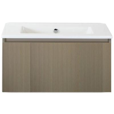 Frozen 3D Badmeubelset 80 cm - Greeplijst in Kleur - Olive - Keramische Wastafel Wit Zonder Kraangat