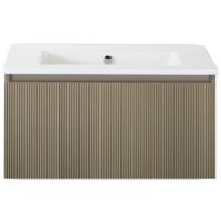 Frozen 3D Badmeubelset 80 cm - Greeplijst in Kleur - Olive - Keramische Wastafel Wit Zonder Kraangat - thumbnail