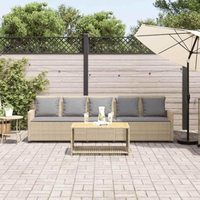 Tuinbank 5-zits met kussens poly rattan beige