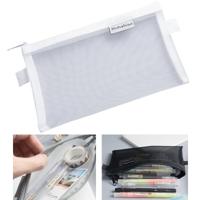 Nylon eenvoudige transparante mesh potlood Case Office School Supplies (Big White) - thumbnail