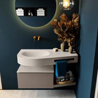 MONDIAZ RIVA 100cm badmeubel onderkast / planchet kleur Smoke met 1 lade. Wastafel DULCET links 0 kraangaten kleur Linen. - thumbnail